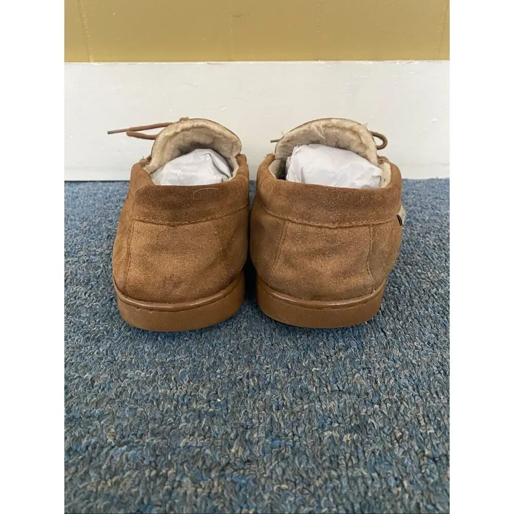 Bearpaw men 13 slip on suede moccasins w/tie laces tan